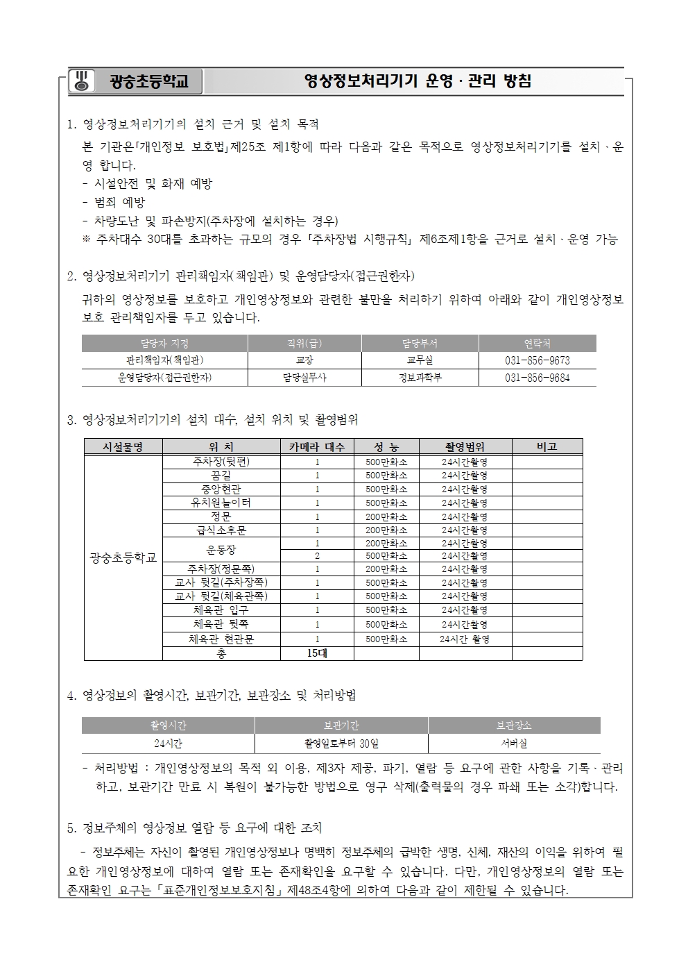 2025년 광숭초 영상정보처리기기 운영ㆍ관리 방침001